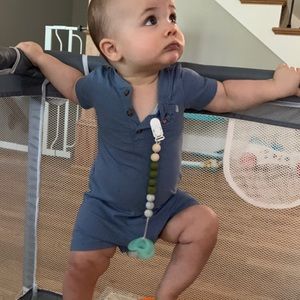 Carters blue button down romper 6-9months